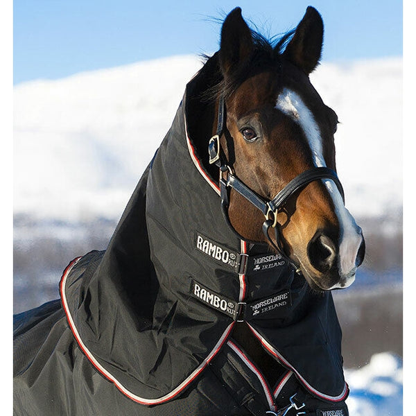 Horseware Rambo Supreme Turnout Hood Neck Cover HeavyWeight 250g Black/Navy S-XL