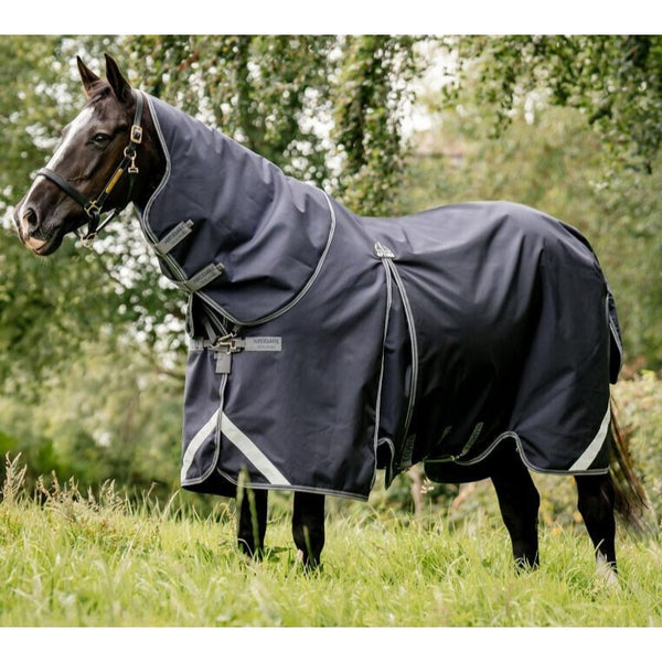 Horseware Rambo Optimo Turnout 0g Rug with 400g Liner and Hood Grey/Navy 5'6'-7'3'