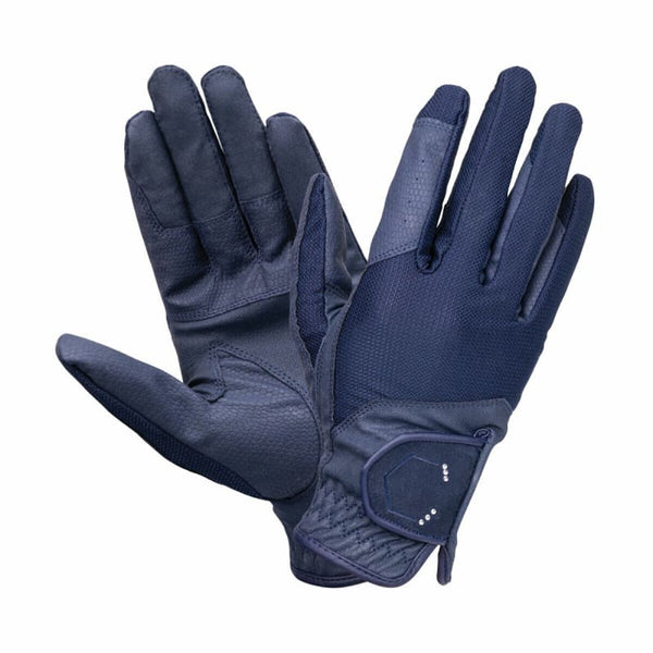 Coldstream Blakelaw Diamante Riding Gloves Close Contact Fit Navy/Silver XS - XL