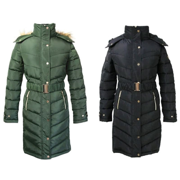 Coldstream Branxton Long Padded Quilted Panelled Winter Coat Black/Green/Blue