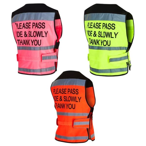 Equisafety Air Waistcoat Hi-Viz Please Pass Wide and Slow Yellow/Pink/Red S-XXL