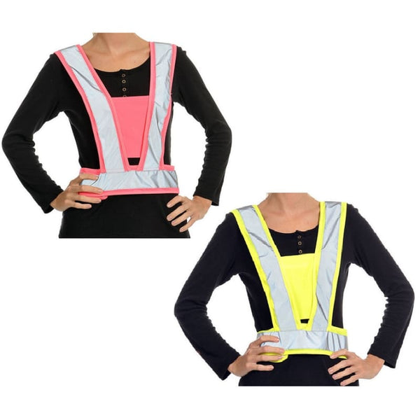 Equisafety Hi-Vis Adjustable Body Harness Lightweight Reflective Pink/Yellow