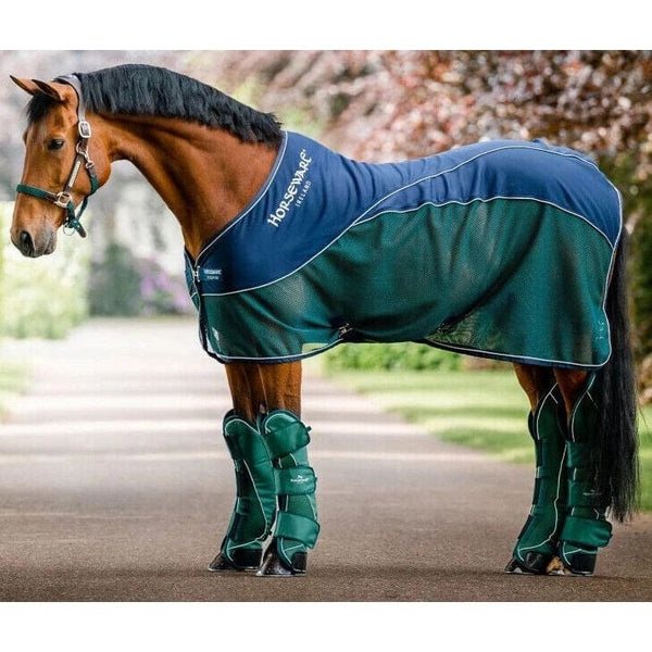 Horseware Rambo Signature Sport Cooler Mesh Wicking Sweat Rug Navy/Green 5'6-7'3