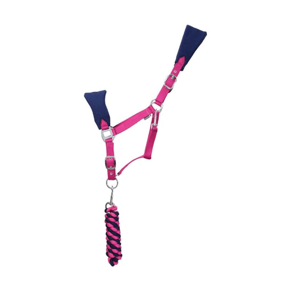 Hy Equestrian Belton Fleece Head Collar and Lead Rope Set Pink/Teal XS/Pony/Cob