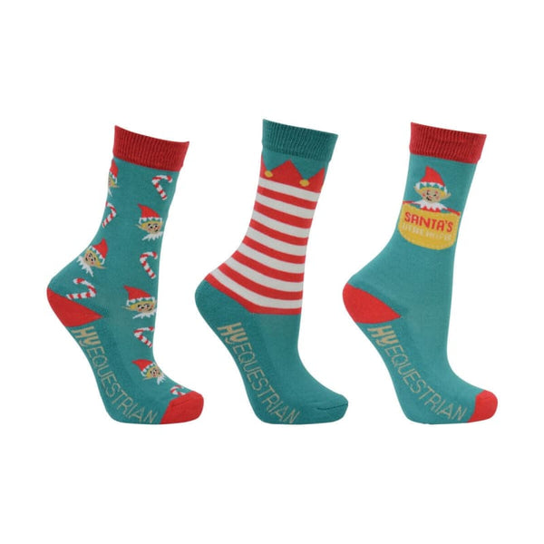 Hy Equestrian Childrens Christmas Elf Socks Bamboo Wicking Short Socks Pack of 3