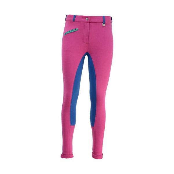 Hy Equestrian Childrens Junior Bright Zeddy Mizs Jodhpurs Pink/Blue 28'