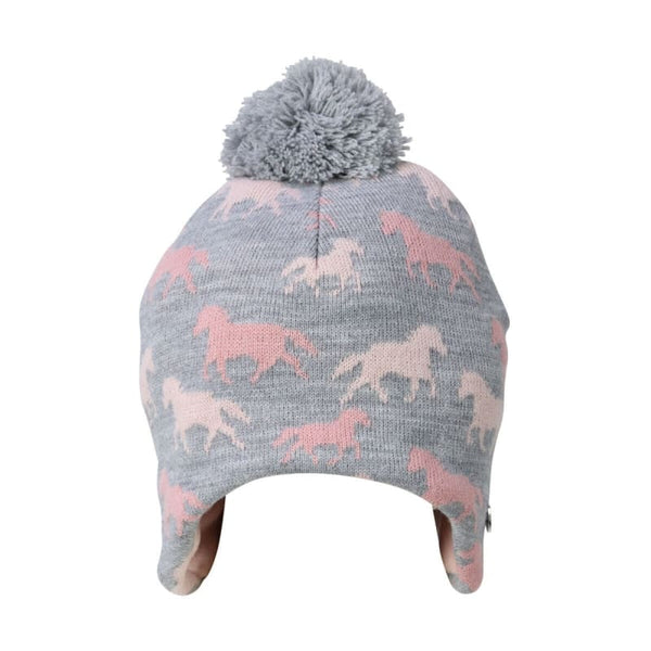 Hy Equestrian Flaine Children's Hat With Ear Flaps and Pom Pom Bobble Grey/Navy