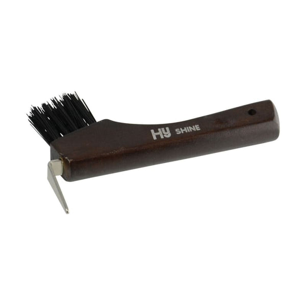 Hy Equestrian HyShine Deluxe Hoof Pick With Brush Wooden Lacquered Hoof Pick