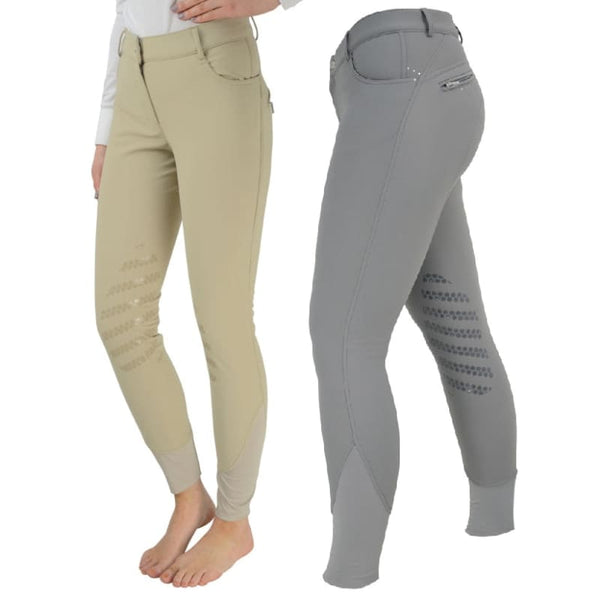 Hy Equestrian Ladies Winter Thermal Softshell Fleece Lined Breeches Grey/Beige