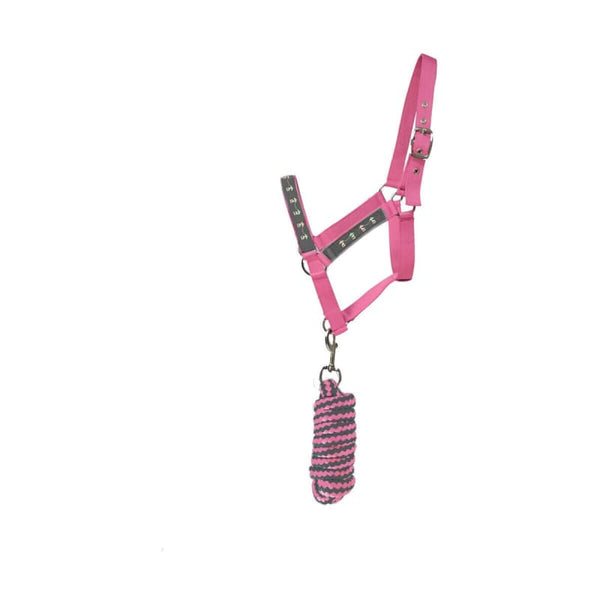 Hy Equestrian Merry Go Round Head Collar and Lead Rope Set Pink/Grey XSPony - Full