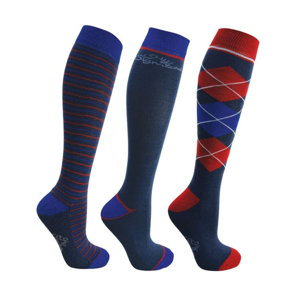 Hy Equestrian Signature Socks Childrens Long Riding Sock Navy/Red/Blue Pack of 3