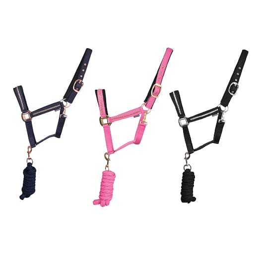 Hy Equestrian Sparkling Head Collar and Lead Rope Set With Diamantes All Colours