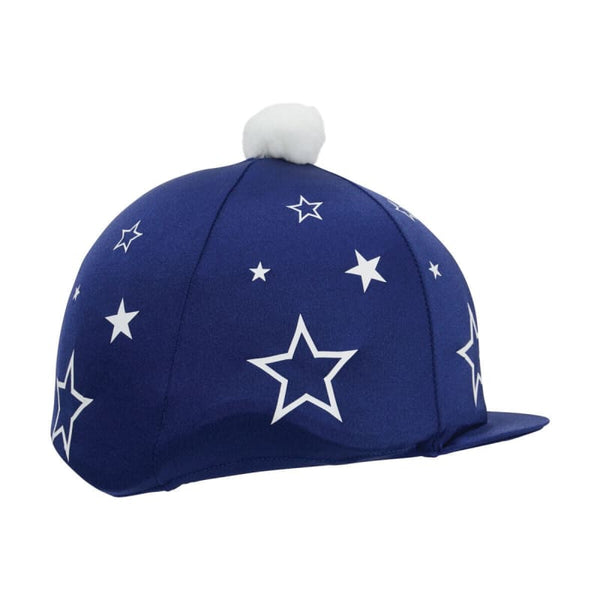 Hy Equestrian Super Starz Hat Cover Hat Silk With Fleece PomPom Bobble Navy/Star