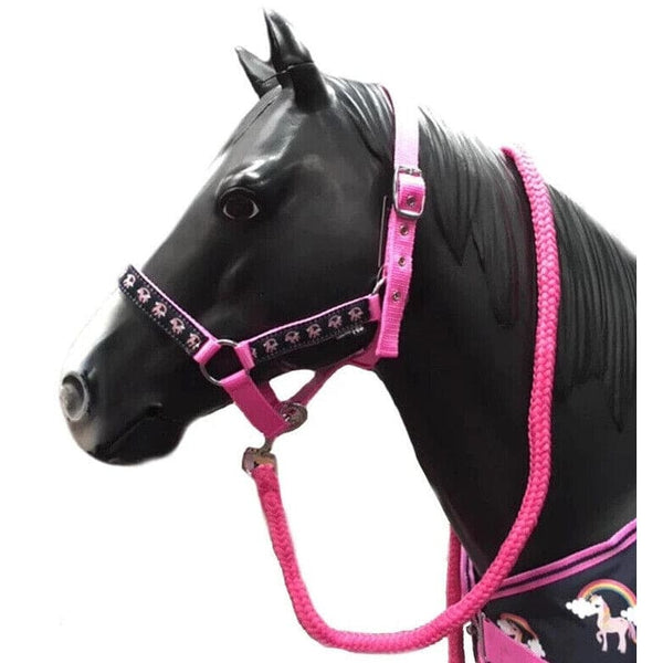 Hy Unicorn Headcollar and Lead Rope Set Soft Nylon Magical Print XS Pony Full Pink