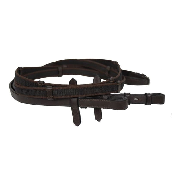 JHL Anti-Slip Reins Non-Slip Webbing and Leather With Billets Black/Brown Cob/Full