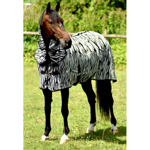 JHL Essential Combo Fly Rug Tight Weave Mesh Zebra/Burgundy/White/Blue 4'6-7'0