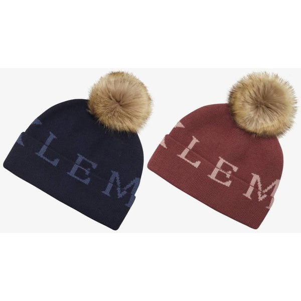 LeMieux Beanie Soft Warm Snuggly Micro Fleece Pom Pom Winter Hat Navy/Orchid