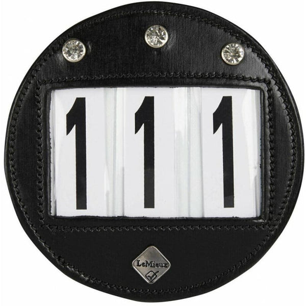 LeMieux Bridle Number Holder Diamante Round Leather Competition Display Black