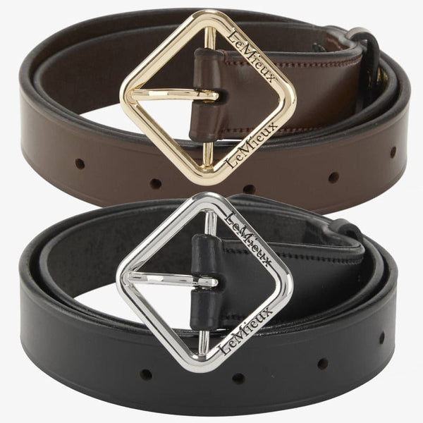 LeMieux Cleo Leather Belt Diamond Debossed Metal Logo Show Black/Brown XS-L