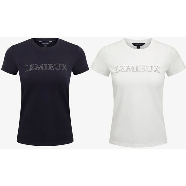 LeMieux Diamante T-Shirt Ladies Technical Wicking Stretch Top White/Navy UK 6-18