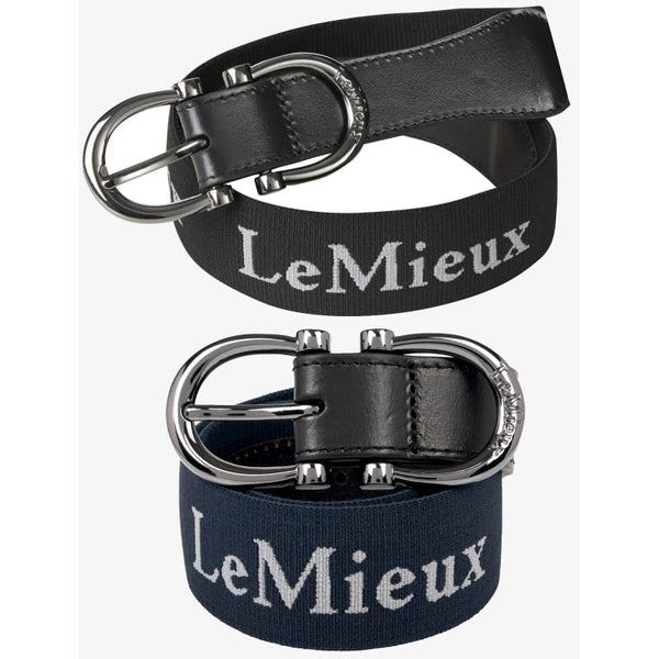 LeMieux Elasticated Belt DLink Branded Double Buckle Unisex Plain Black/Navy