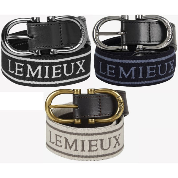 LeMieux Elasticated Belt DLink Double Buckle Branded Unisex Black/Navy/Stone