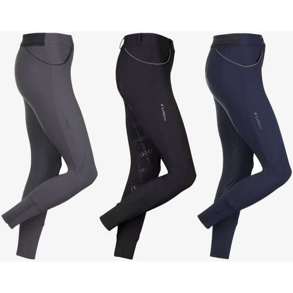 LeMieux Freya Silicone Full Seat Grip Ladies Comfy Light Breeches Black/Grey/Nav