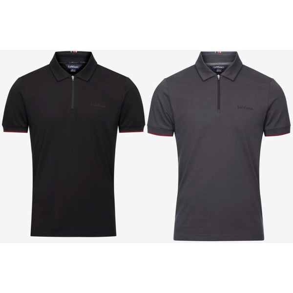 LeMieux Mens Elite Zip Polo Shirt Classic Lightweight Stretch Top Black/Charcoal