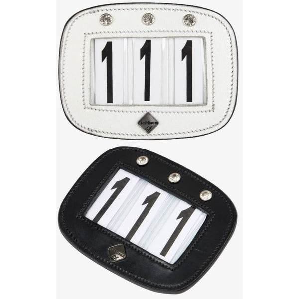 LeMieux Saddle Number Holder Diamante Leather Competition Display Black/White