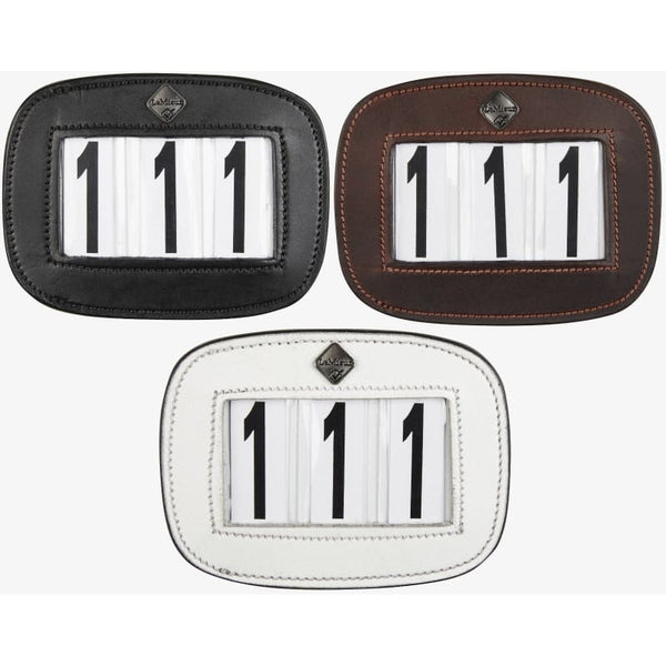 LeMieux Saddle Number Holder Leather Competition Pad Display Black/White/Brown