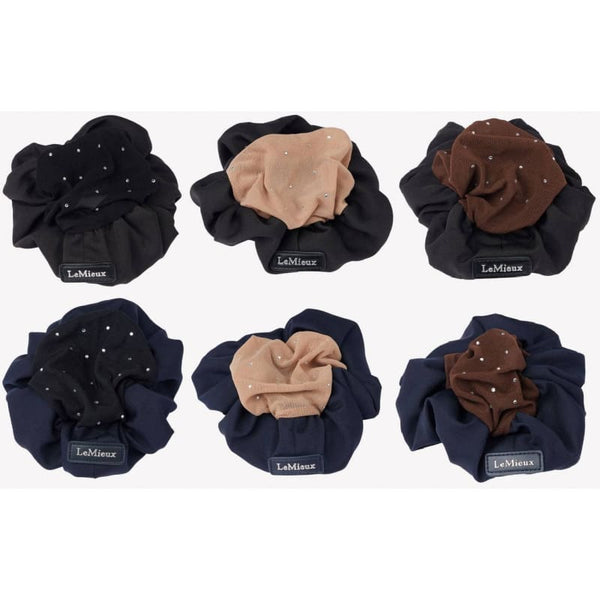 LeMieux Scrunchie with Crystal Hair Net Elegant Satin Show Accessory Black/Navy