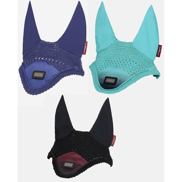 LeMieux Spectrum Fly Hood Satin Crochet Veil Ear Net Ears Ink/Azure/Mulberry