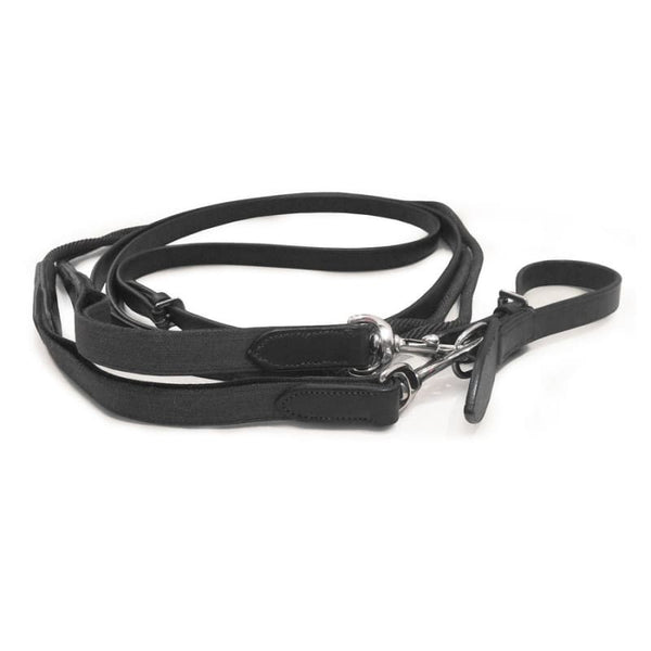 Mark Todd Elasticated Leather/Rope Draw Reins  Black/Havana One Cob/Full Size