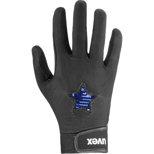 Uvex GLAMSTAR Kids Childrens 4D Stretch Horse Riding Gloves Black/Blue 4-7