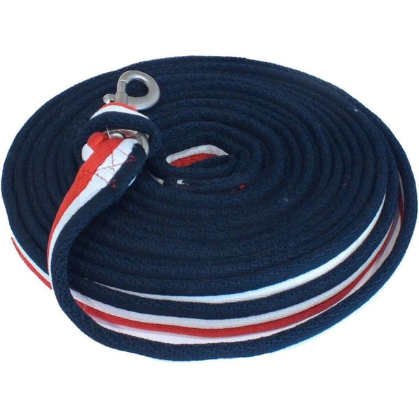 Whitaker Soft Padded Lunge Line With Handle in Navy or Red/White/Blue 8 Metres